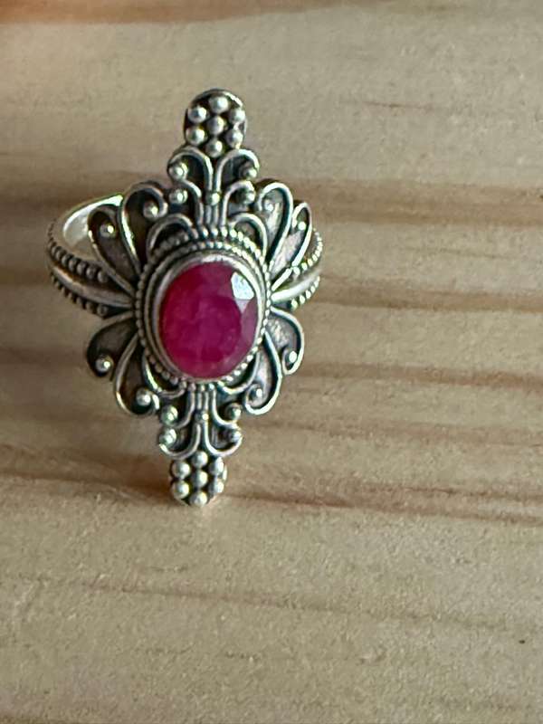 Sterling silver boho ruby ring