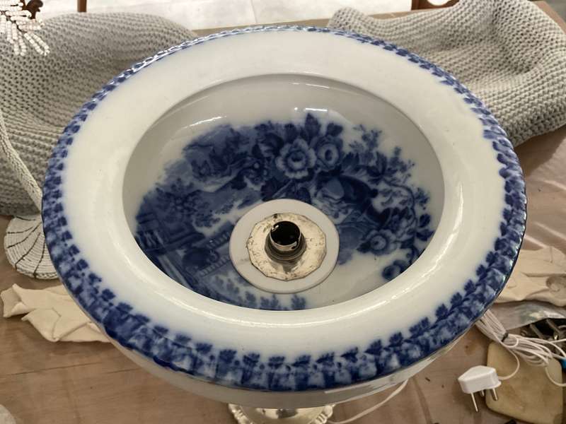 An Outstanding Quality Silver Plated Lamp with a Flow Blue Shade