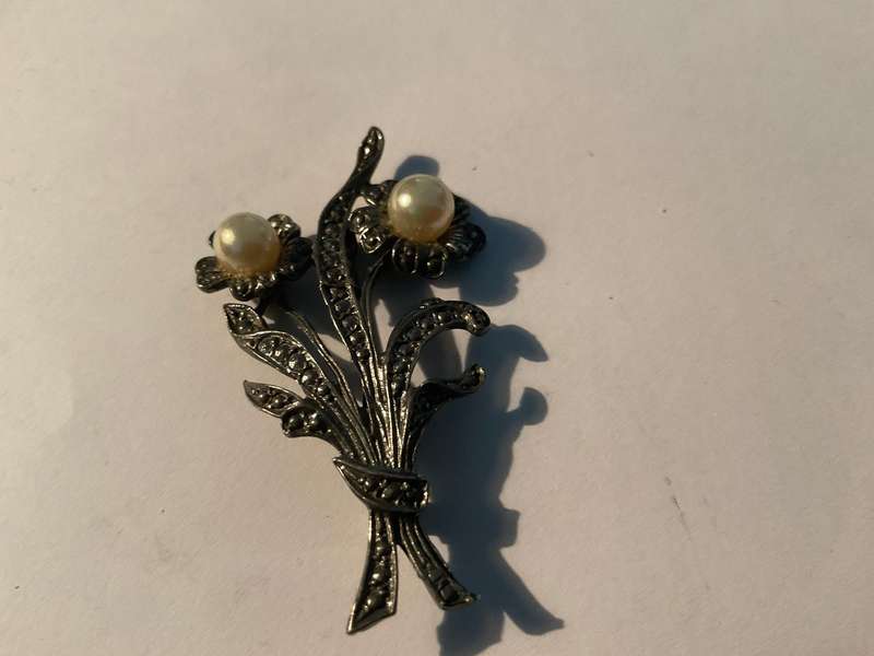 A Pretty Marcasite and Pearl Brooch