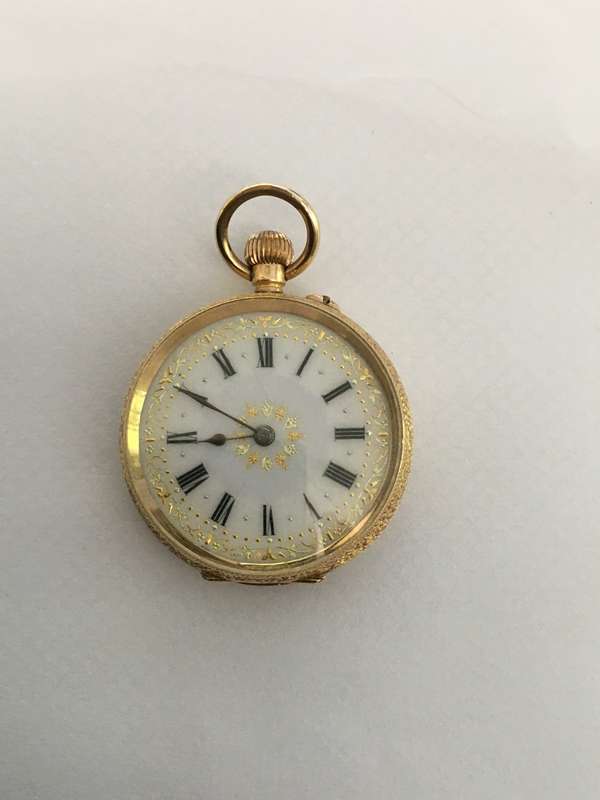 Beautiful Art Nouveau 14 k Gold and Enamel pocket watch