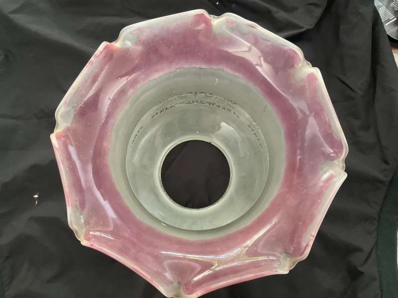 Victorian tulip styled white with pink rimed oil lamp shade