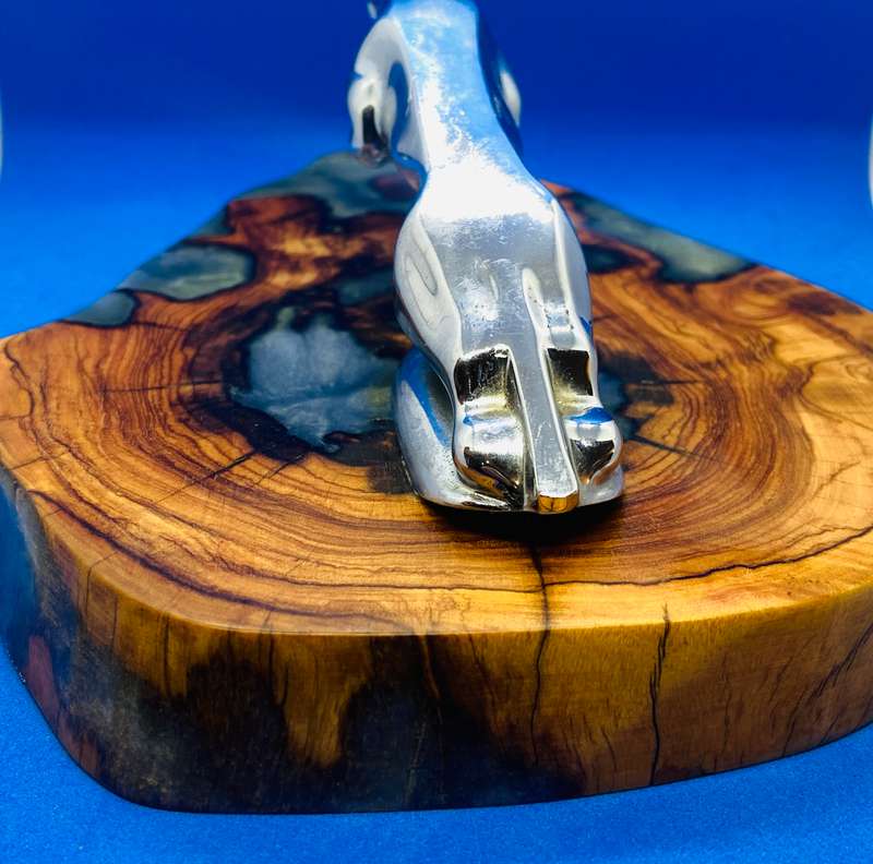 JAGUAR HOOD ORNAMENT ON OLIVE WOOD & RESIN BASE