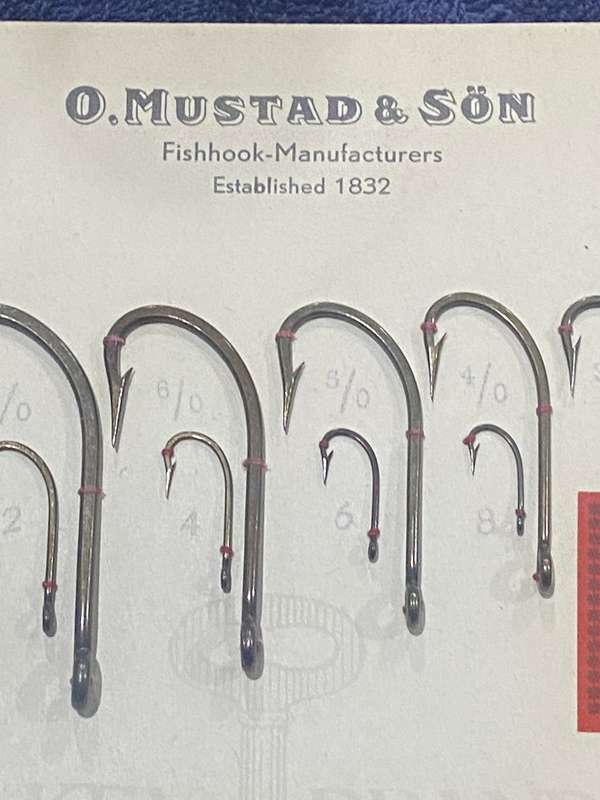 RARE OLD SHOP CARD DISPLAY MUSTAD FISHING HOOKS
