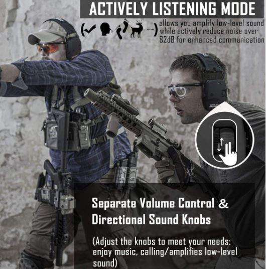 KuVut Electronic Shooting Earmuffs - Black