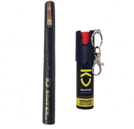 Kratos Self-Defense Stun Gun Pen with Keyring Pepper Spray - Black, Yellow
