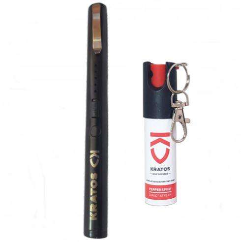 Kratos Self-Defense Stun Gun Pen with Keyring Pepper Spray - Pink, White