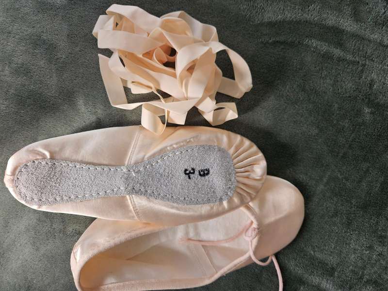 Nude Satin Ballet Shoes (Size 3B)-FREE Ribbon Included