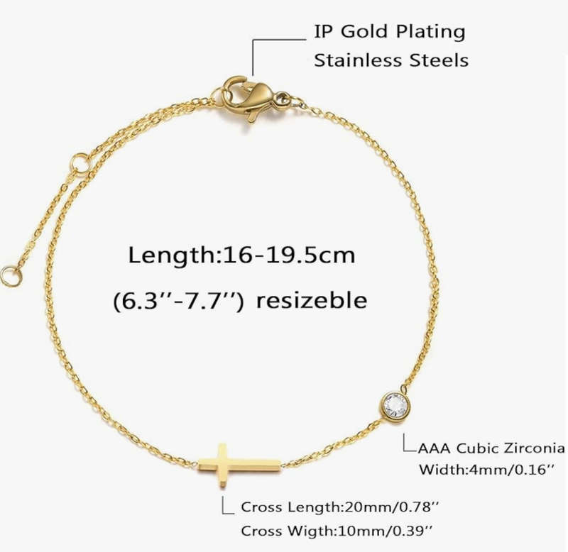14K Gold Plated Dainty Gold Cross Bracelet
