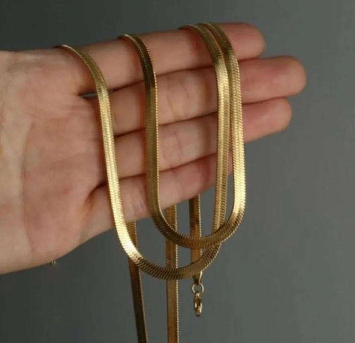 5mm Wide Herringbone Snake Necklace  Gold Plated Stainless Steel, Non-Tarnish