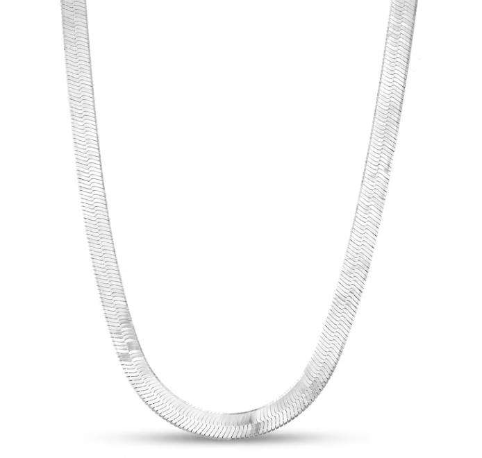 5mm Wide Herringbone Snake Necklace  Silver Plated Stainless Steel, Non-Tarnish