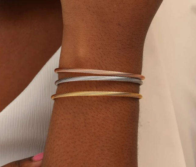 Set of 3 Stainless Steel Twist Cuff Wrap Bangles  Rose, Gold and Silver Elegance in a Gift Box
