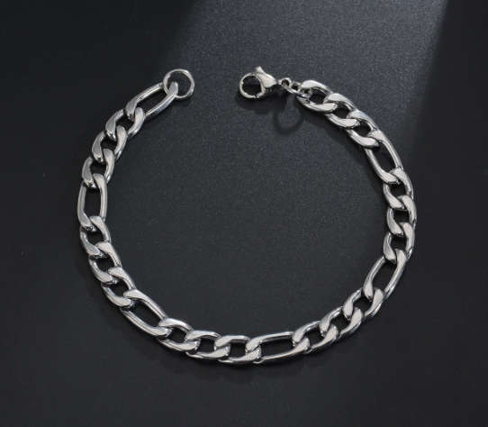 Ladies Cuban Figaro Bracelet Stainless Steel Silver Colour
