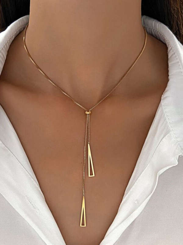 Gold Plated Non Tarnish Stainless Y Lariat Necklace