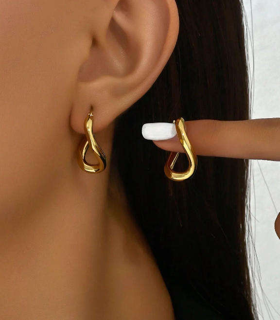 Gold Plated Stainless Steel Geometric Twist Earrings in Jewellery Gift Box