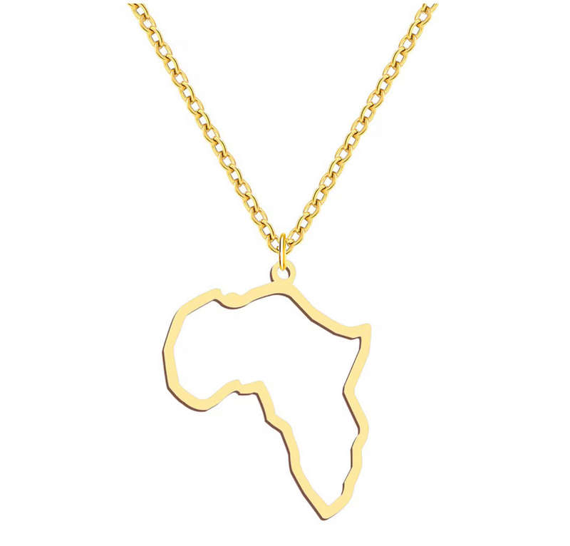 Hollow Map of Africa Gold Plated Non Tarnish Stainless Steel Pendant Necklace