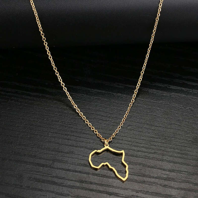 Hollow Map of Africa Gold Plated Non Tarnish Stainless Steel Pendant Necklace