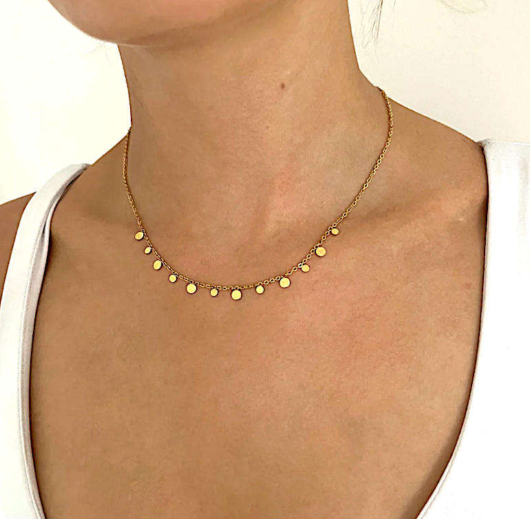 Gold Plated Circles Charm Necklace | Gold Plated Stainless Steel