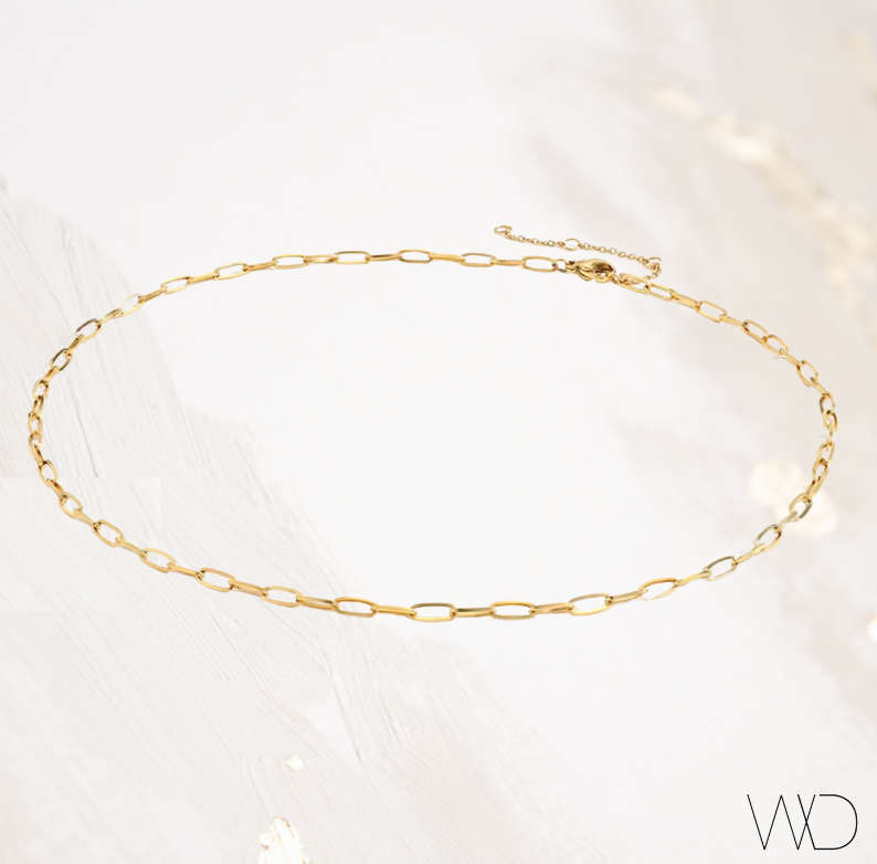 Dainty Mini Paper Clip Stainless Steel Necklace -   Gold Colour