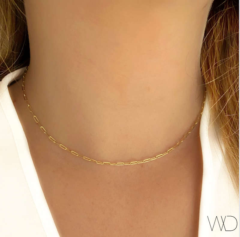 Dainty Mini Paper Clip Stainless Steel Necklace -   Gold Colour