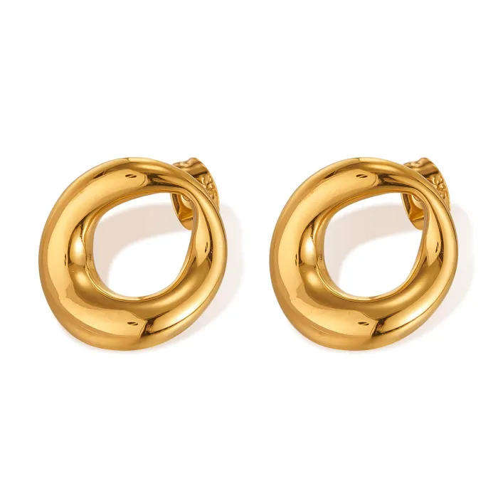 Gold Plated Non Tarnish Stainless Steel Modern Spiral Hoop Earrings