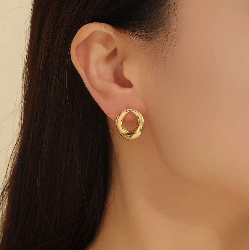 Gold Plated Non Tarnish Stainless Steel Modern Spiral Hoop Earrings