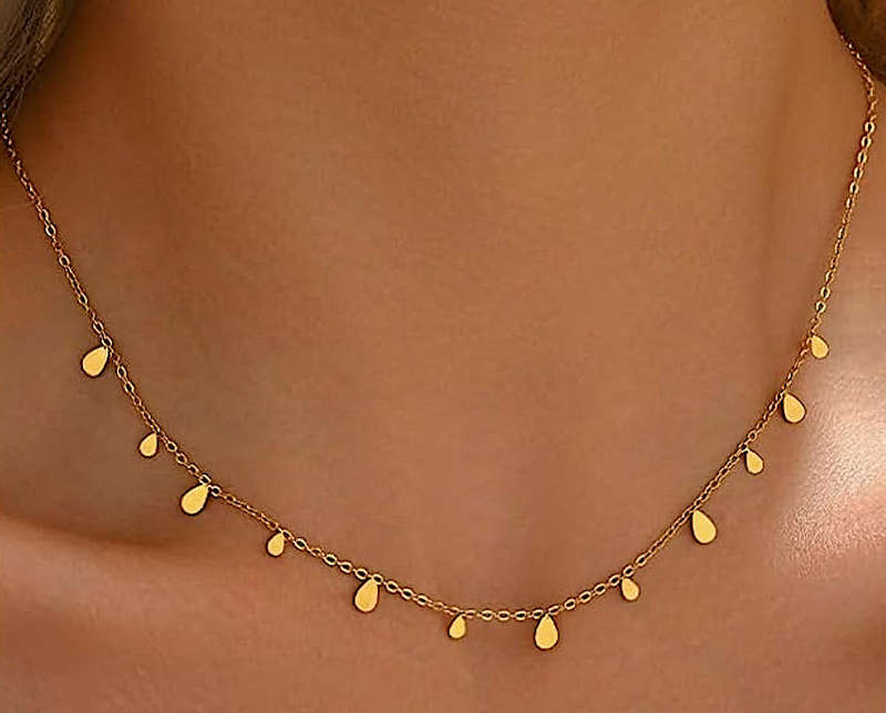 Gold Plated Teardrop Charm Necklace | Gold Plated Stainless Steel