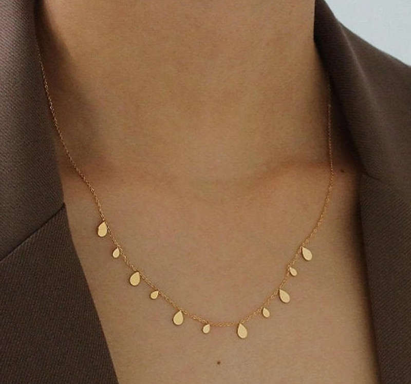 Gold Plated Teardrop Charm Necklace | Gold Plated Stainless Steel