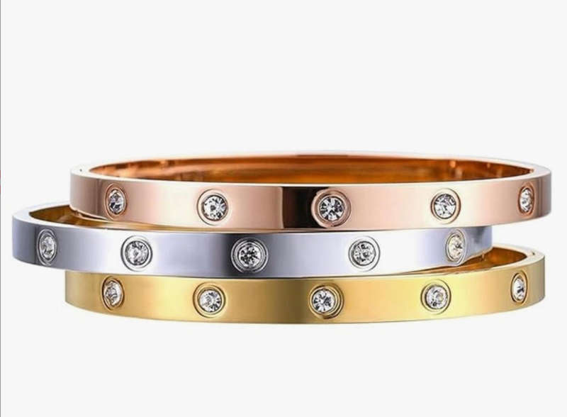 Magnificent Silver Plated Stainless Steel Love Bangle with Stone Inlays