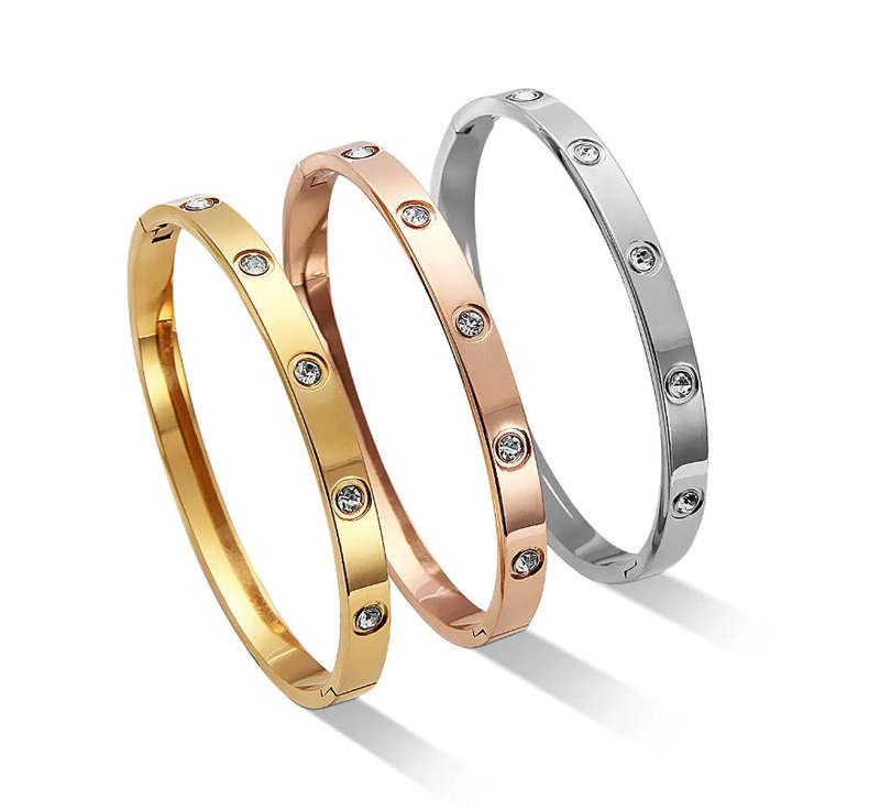 Magnificent Silver Plated Stainless Steel Love Bangle with Stone Inlays