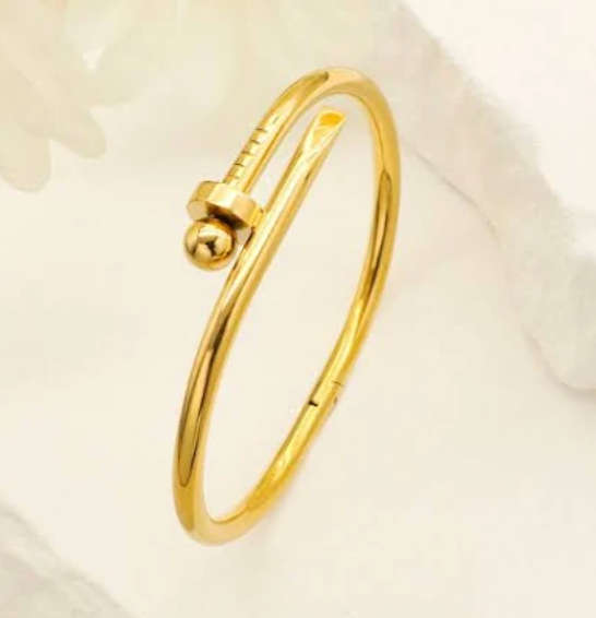 Gold Plated Stainless Steel Nail and Ball Bangle
