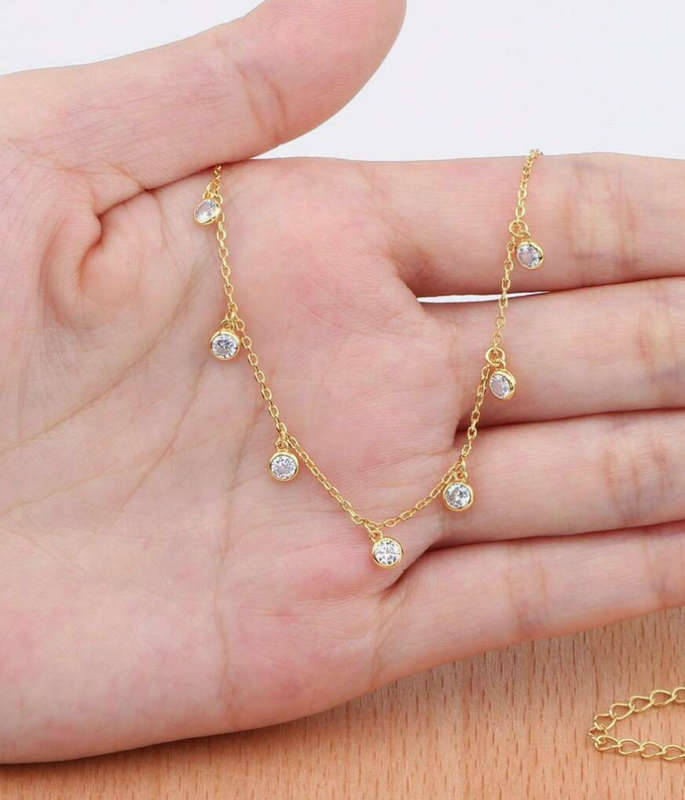 7 Crystal Drops Gold Plated Non Tarnish Necklace - Stainless Steel. Comes in jewellery gift box