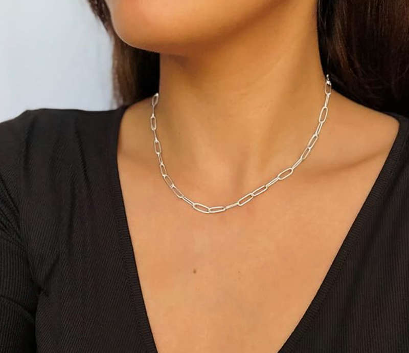 Silver Plated Stainless Steel Paperclip Design Necklace - 40cm + 5cm extender