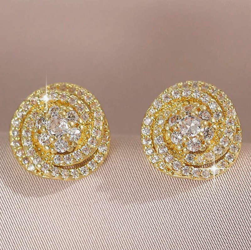 Sparkling Rose Shape Gold Colour Stainless Steel Rhinestone Earrings