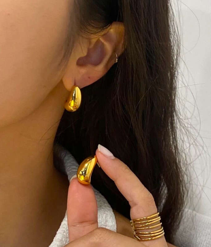 Vogue Teardrop Non Tarnish Stainless Steel Gold Plated Earrings