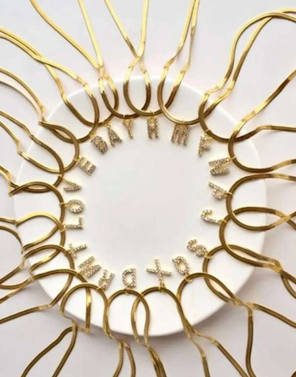 Gold Colour Stainless Steel Charm Snake / Herringbone Pendant Necklace