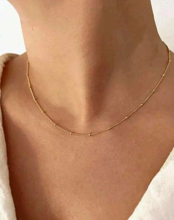 Dainty Gold Colour Stainless Steel Cosmo Beaded Satellite Necklace in Jewellery Gift Box