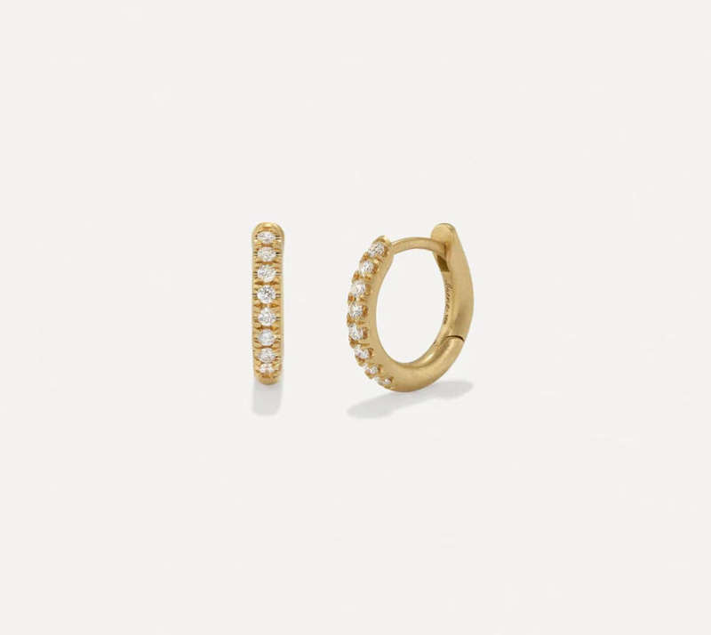 Gold Plated Tiny Single Row Crystal Huggie Hoop Earrings in Velvet Jewellery Box
