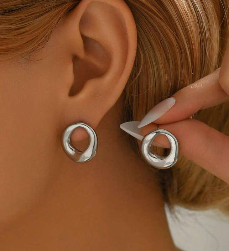 Silver Plated Non Tarnish Stainless Steel Modern Spiral Hoop Earrings