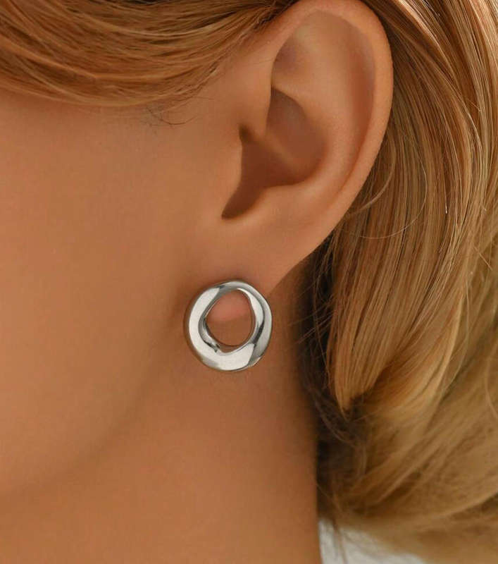 Silver Plated Non Tarnish Stainless Steel Modern Spiral Hoop Earrings