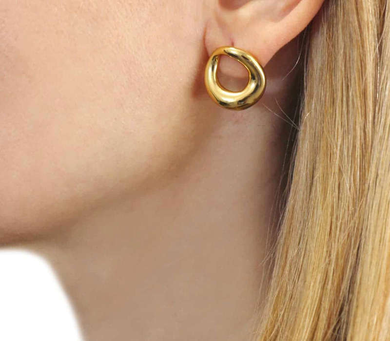 Gold Plated Non Tarnish Stainless Steel Modern Spiral Hoop Earrings