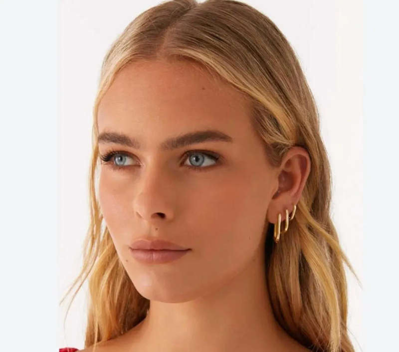 Waterproof Hypoallergenic Gold Plated Oval Hoop Earring Set for Women (3 Pairs)