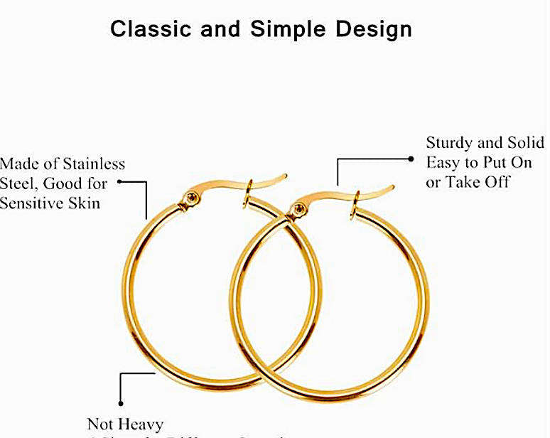 Set of 3 Pairs Stainless Steel Gold-Plated Hoop Earrings Hypoallergenic & Tarnish-Free