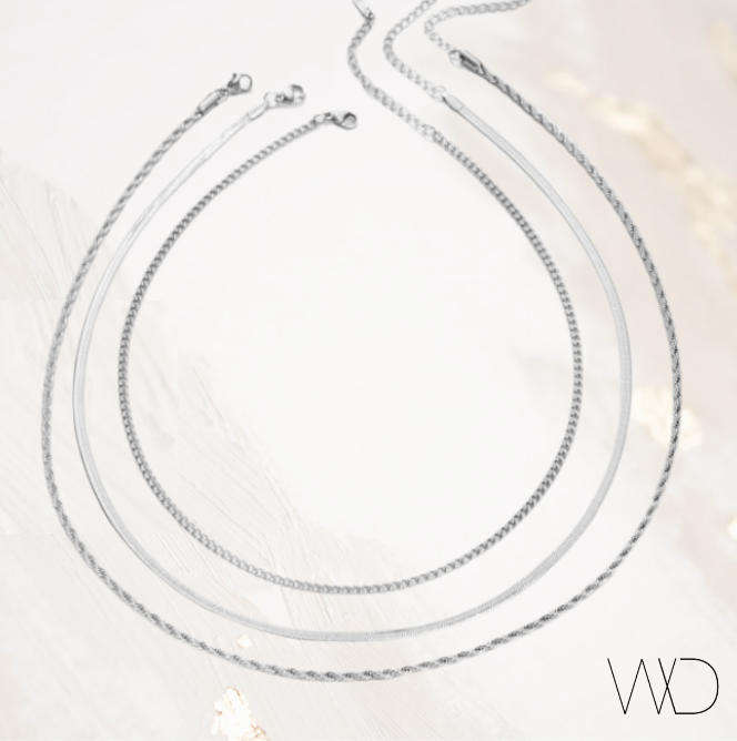 Set of 3 Silver Stainless Steel Non Tarnish Necklaces in High Quality Velvet Jewellery Gift Box