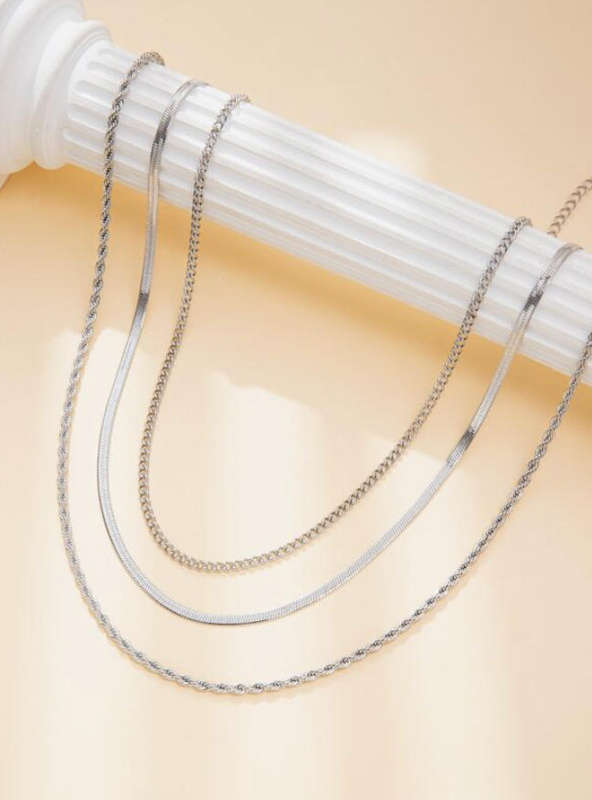Set of 3 Silver Stainless Steel Non Tarnish Necklaces in High Quality Velvet Jewellery Gift Box