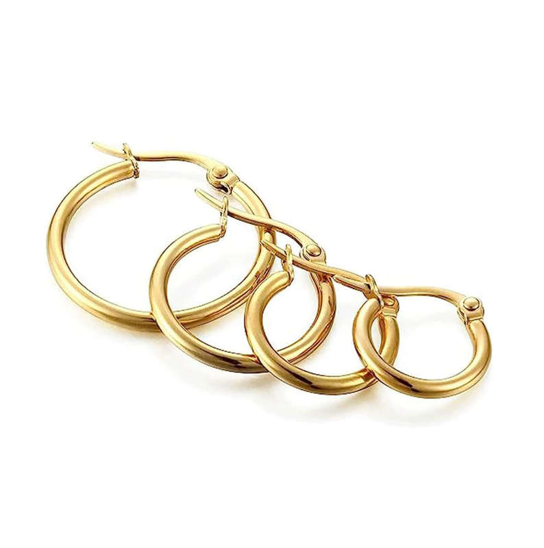 Gold Plated Hoop Earring Set (4 Pairs) - Waterproof, Hypoallergenic, Everyday Wear