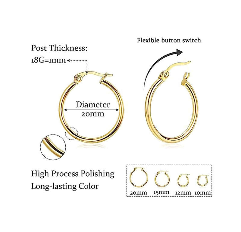Gold Plated Hoop Earring Set (4 Pairs) - Waterproof, Hypoallergenic, Everyday Wear