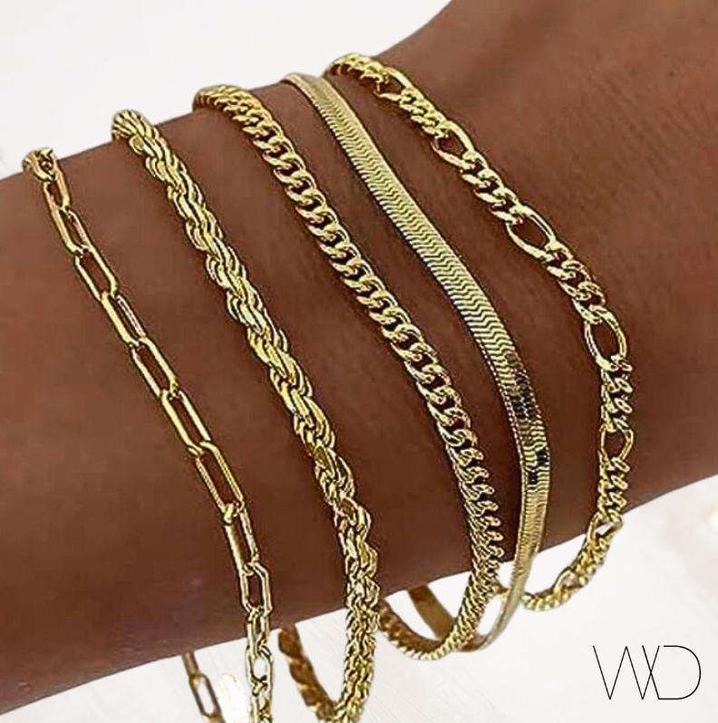 Set of 5 Gold Plated Stainless Steel Stacking Bracelets