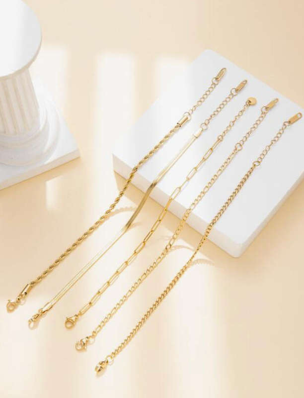 Set of 5 Gold Plated Stainless Steel Stacking Bracelets