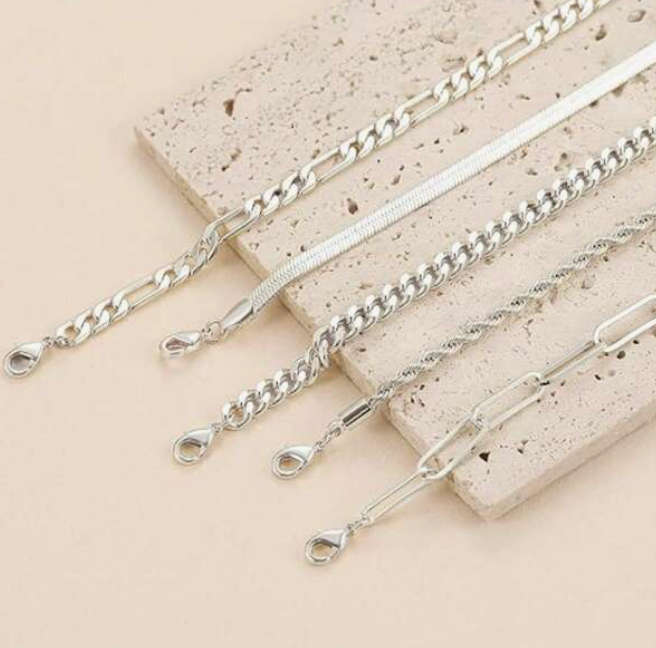 Set of 5 Silver Stainless Steel Non Tarnish Bracelets in High Quality Velvet Jewellery Gift Box