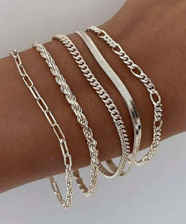 Set of 5 Silver Stainless Steel Non Tarnish Bracelets in High Quality Velvet Jewellery Gift Box